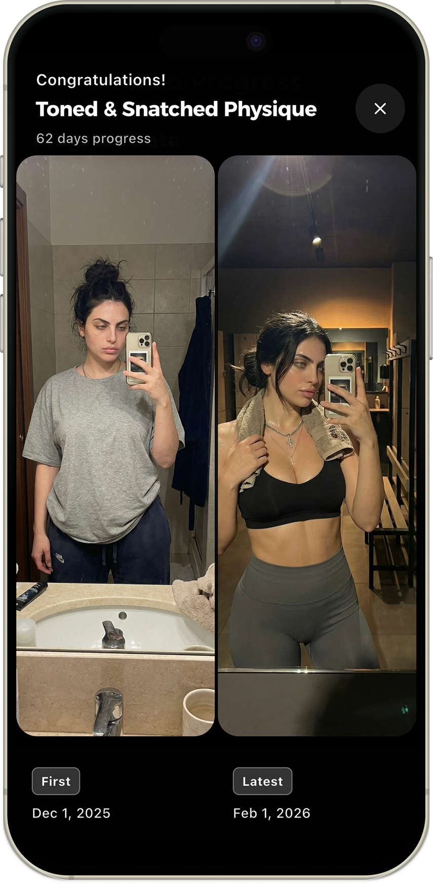 Before and after progress